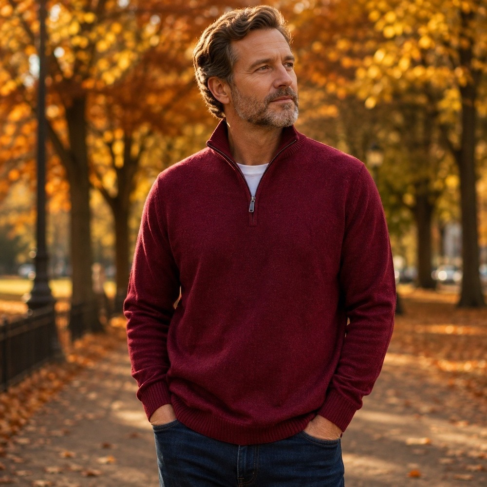 Mantovani Studio Men's XL 100% Cashmere 1/4 Zip Burgundy Sweater Italy READ
